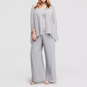 Emma Street Three Piece Chiffon Pant Suit with Sequined Bodice Sz 14